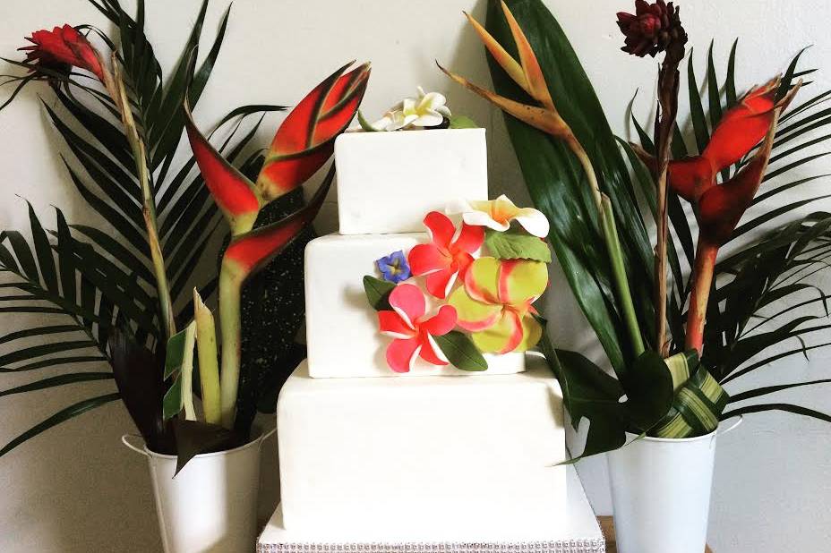 Hawaiian theme wedding cake