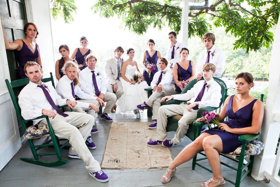 Couple with their bridal attendants