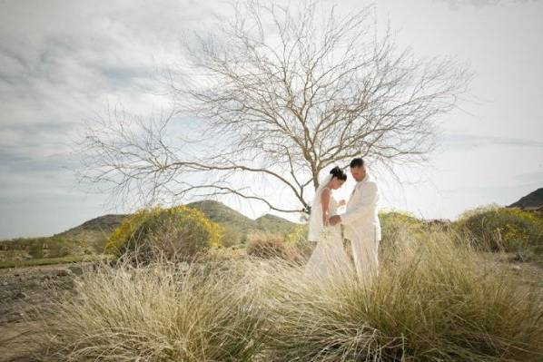 Bride and groom in the field