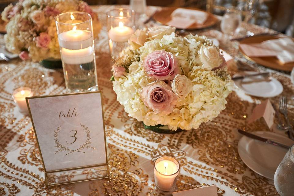 Gold and ivory centerpieces