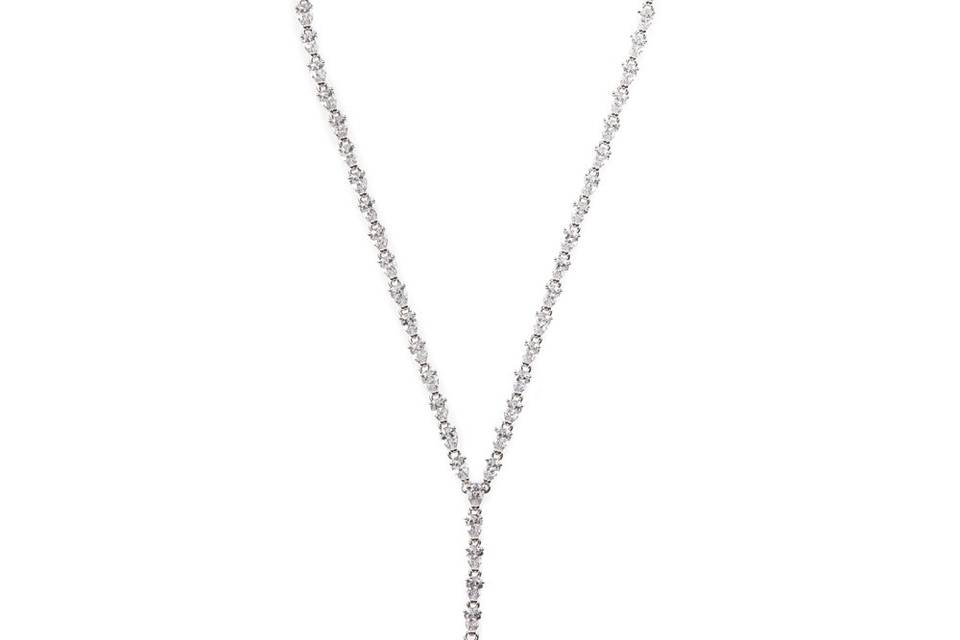 A true ladylike classic, this handcrafted tear drop necklace features clear cubic zirconia on a rhodium plated , silver metal base. Each stone radiates stunning reflections and evokes a truly opulent look. Pair this stunning piece with a delicate pair of dangle earrings to complete your look.
http://www.delilahk.com/delilahkbridal/wedding-necklaces-35/ida-tear-drop-necklace.html