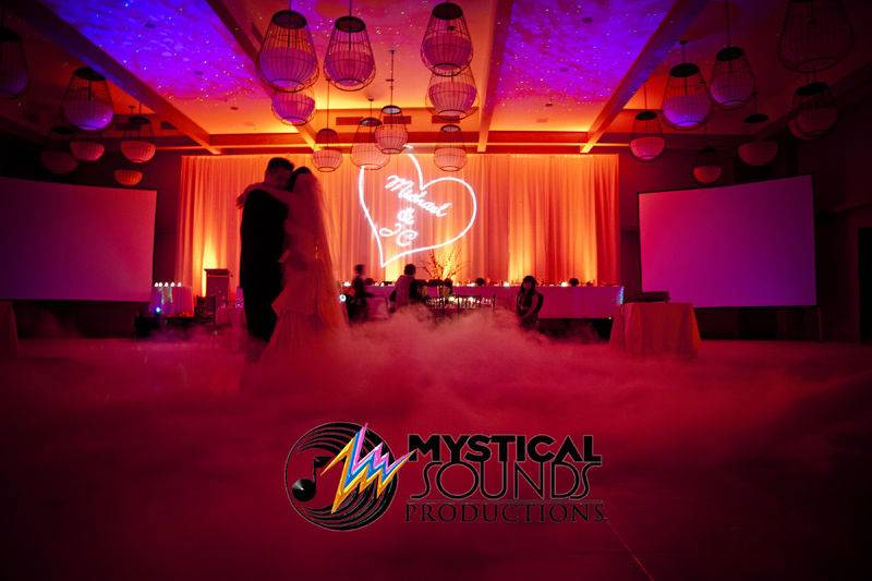 Pipes & Drapes, Full room Up-Lighting & Dancing on the cloud effect, universe stars effect.