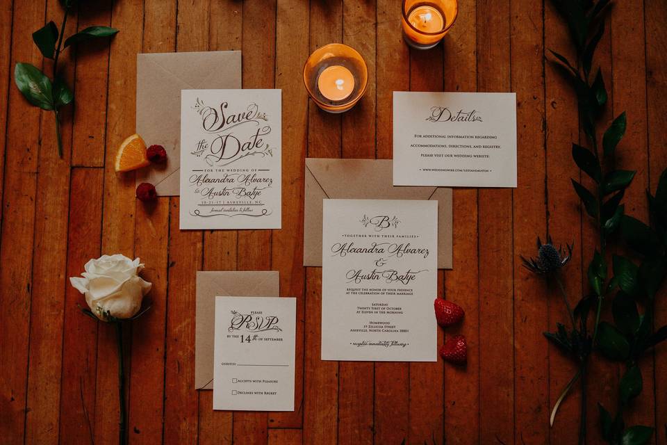 Beautiful invitation suite designed by Carolina Love Events