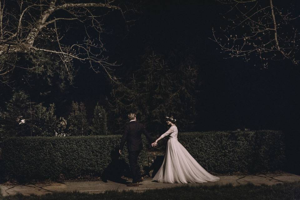 A nighttime stroll as husband and wife.