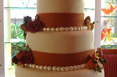 3 tier, thanksgiving themed cake--beautiful cornucopia of pumpkins, flowers and vines handcrafted with care!