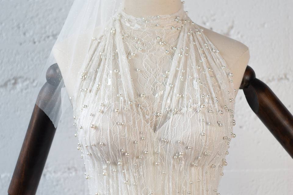 Lace halter bridal dress