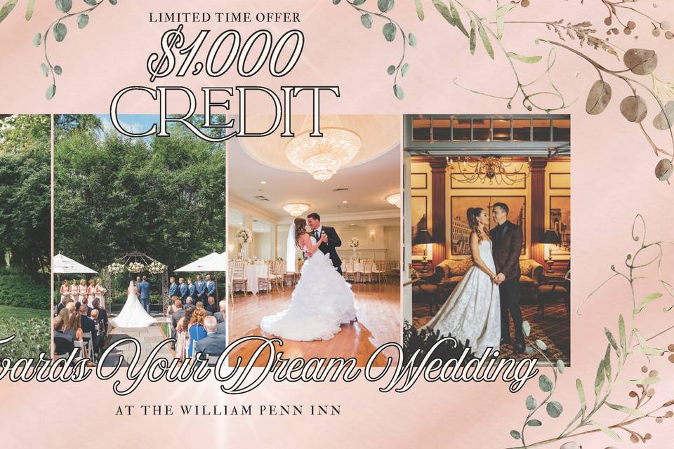 BOOK BY 3/15 & RECEIVE $1,000