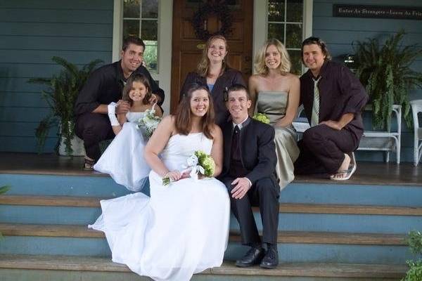 Wedding couple and guests