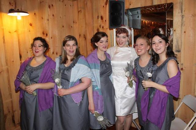 Bouquets are made with paper roses and dried lavender
