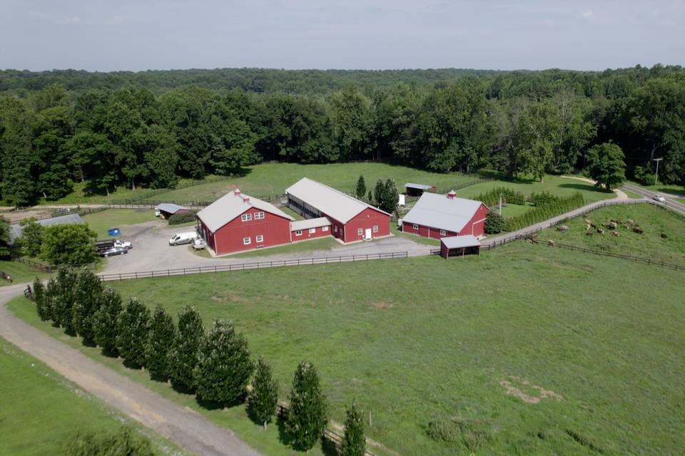 Red barns from above