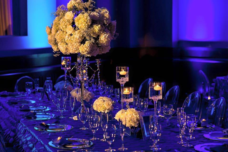 Table setup with  floral centerpiece