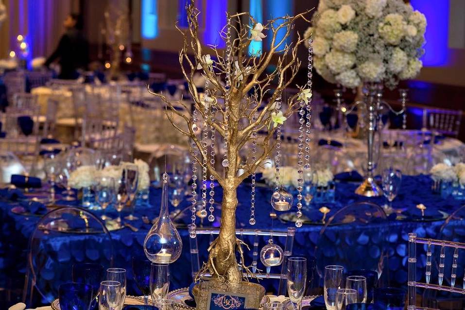 Table setup with  floral centerpiece