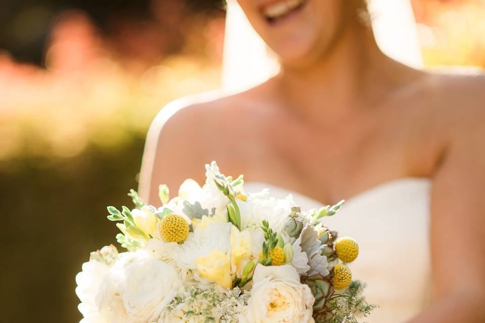 The bride holding her bouquet