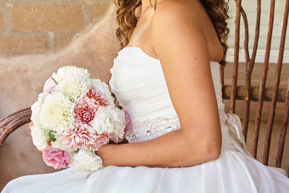 The bride holding her bouquet