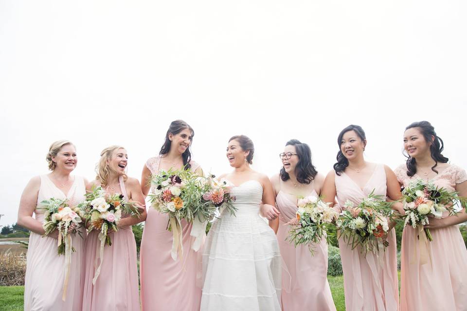 The bride with her bridesmaids