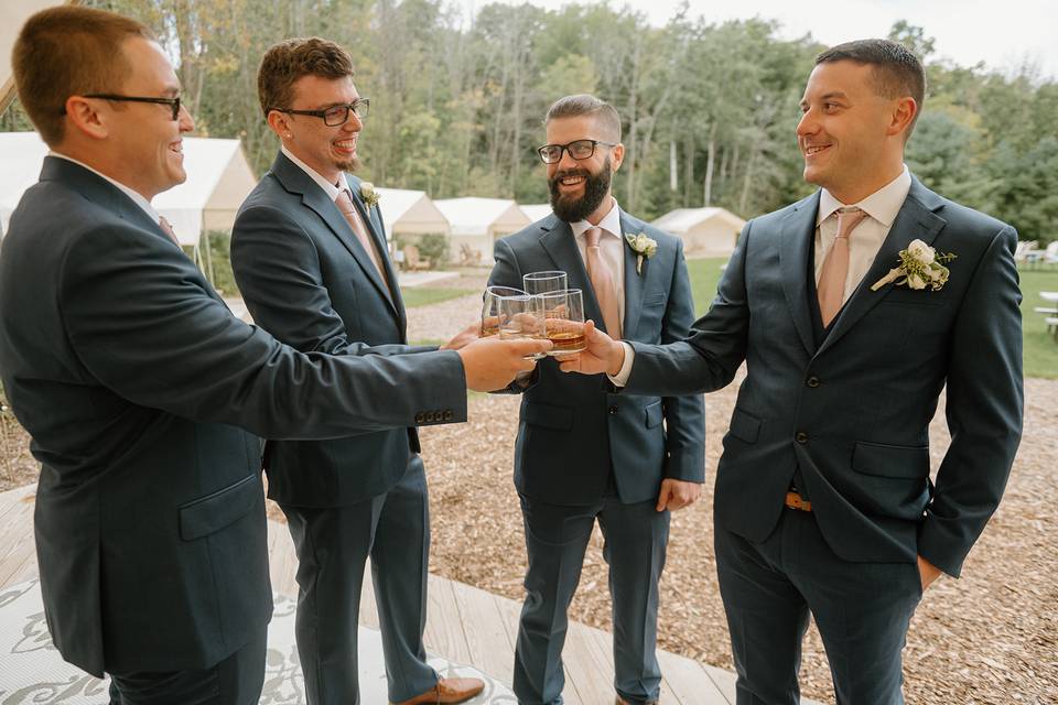 Grooms toast in Glamping