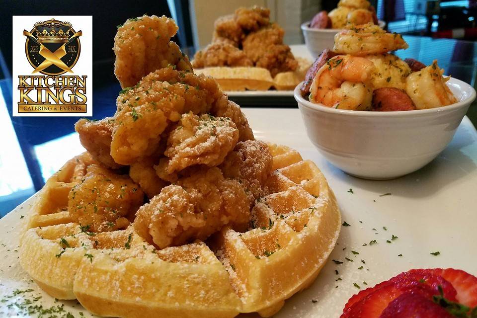 Sample chicken and waffles meal