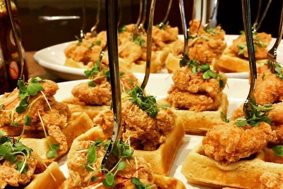 Chicken and waffle servings