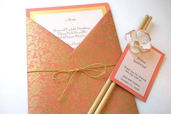 Menu Card w/ Japanese Paper & Chopstick Favor Set