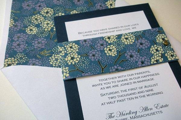 Customized Wedding Invitation. Envelope is Lined w/ Japanese Paper.