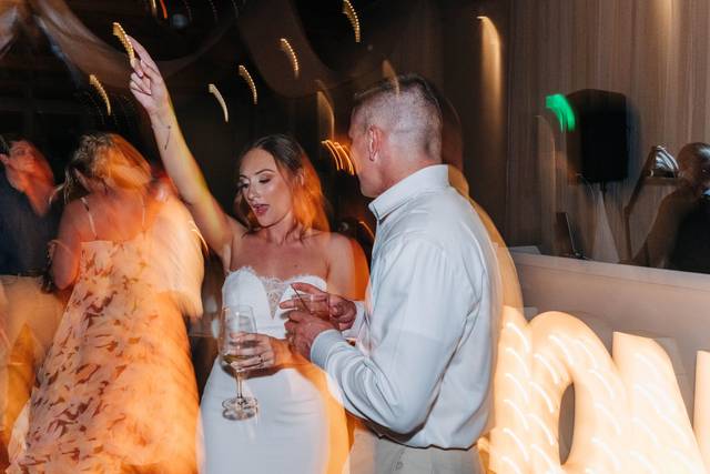 Bride and groom dancing