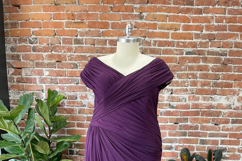 Long purple ruched dress