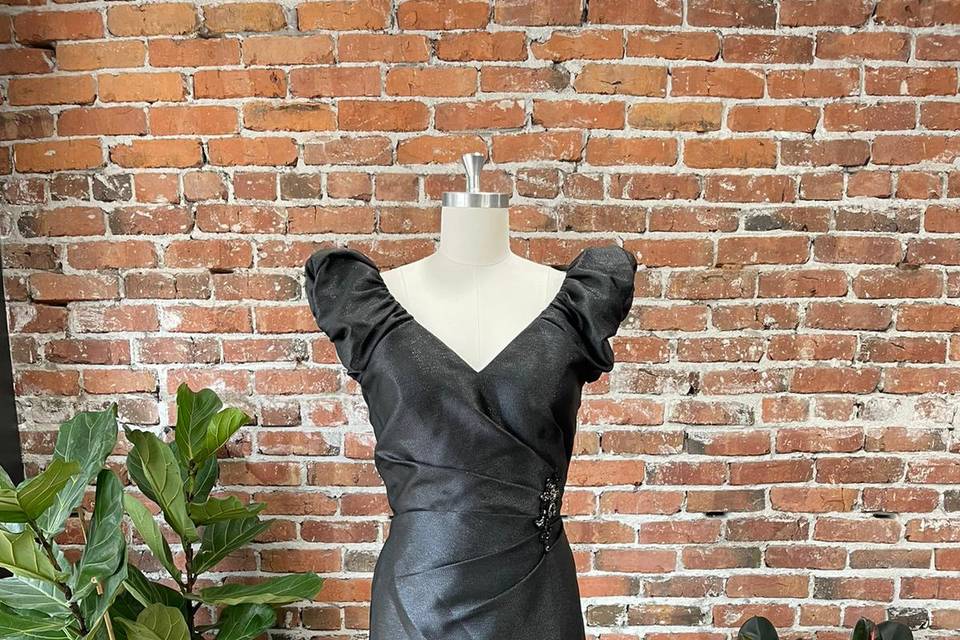 Black A-line with puff sleeves
