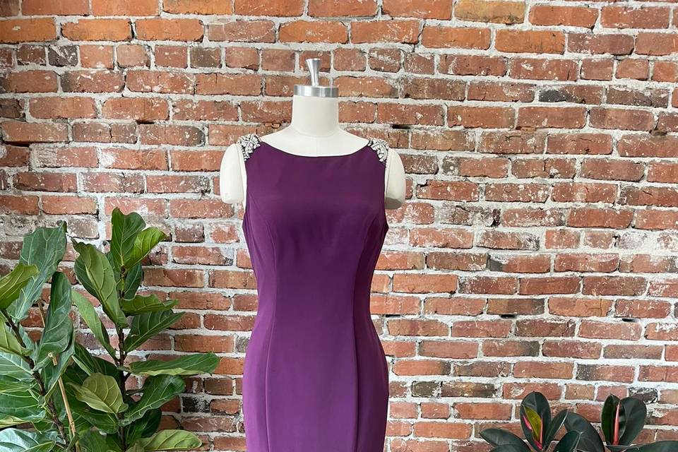 Fitted purple high neck dress