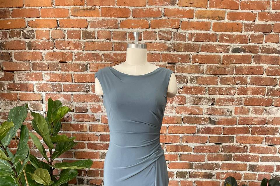 Blue/grey fitted long dress