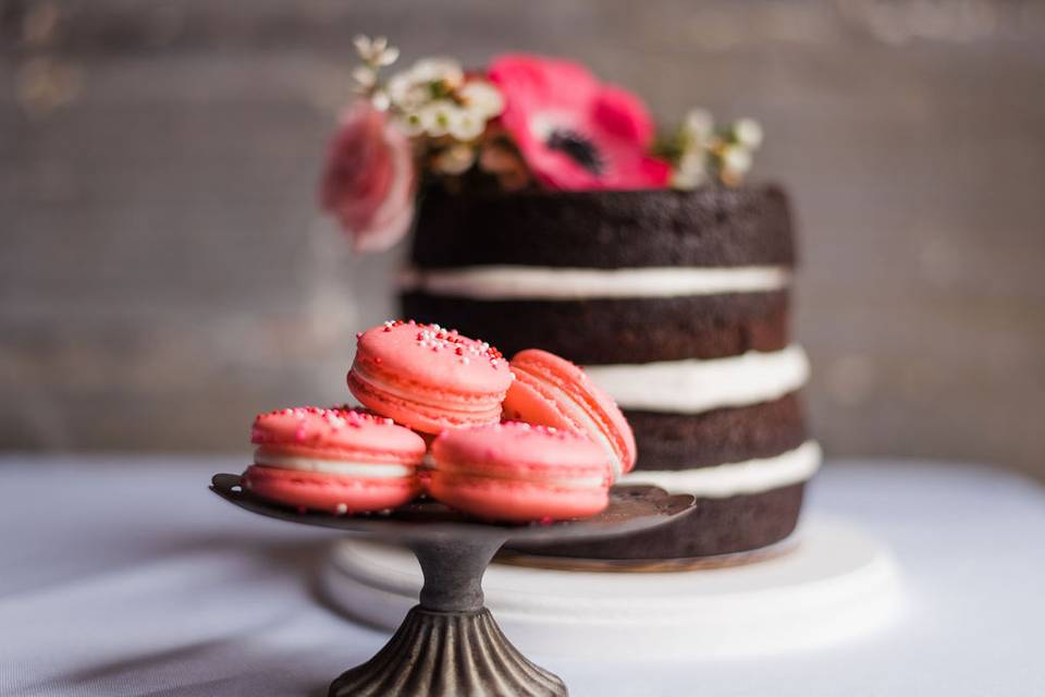 Macarons and naked cake