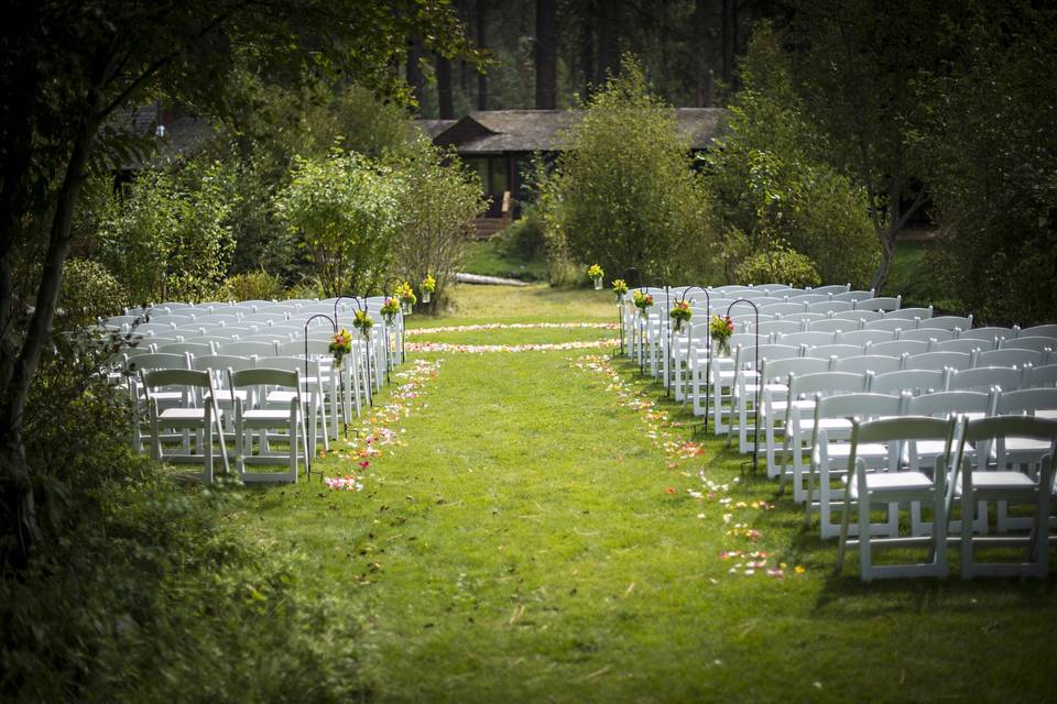 Lake Creek Lodge in Camp Sherman, Oregon.  Ceremony area