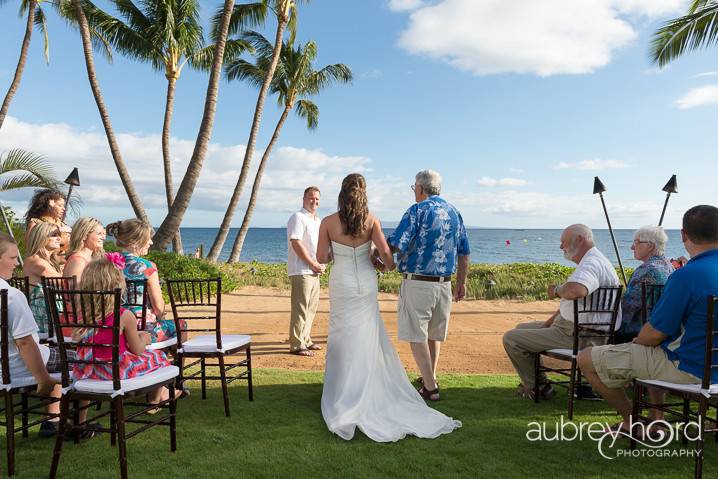 Sugar Beach Events - Maui - bride & dad going down aisle