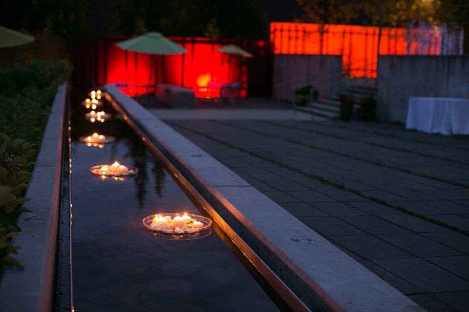 Novelty Hill-Januik Winery - water feature with floating candles