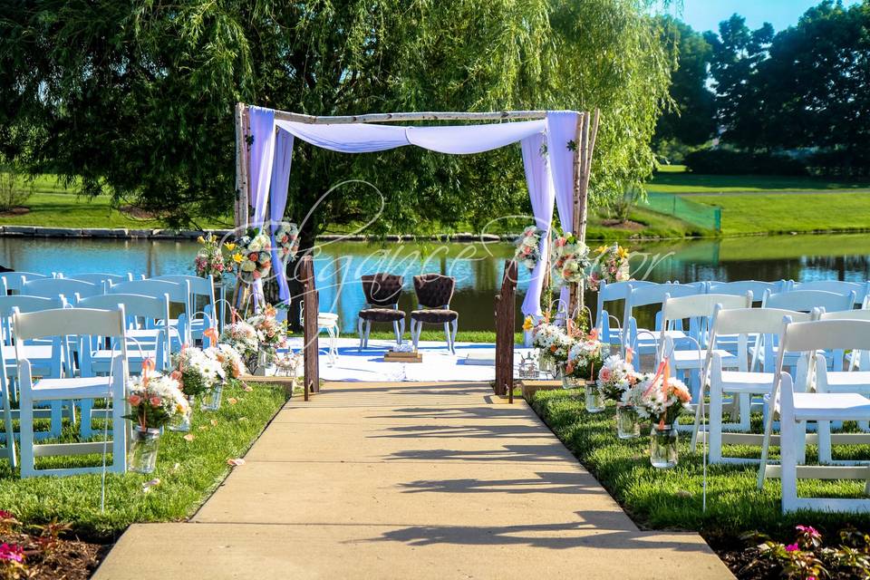 Waterfront wedding setup