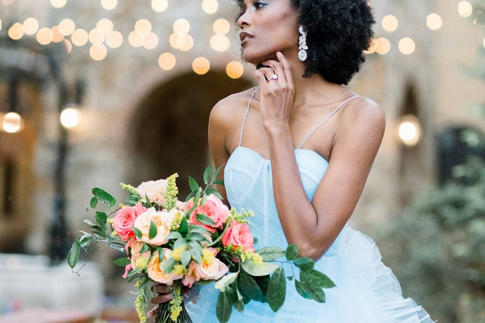 Blue dress bridal portraits