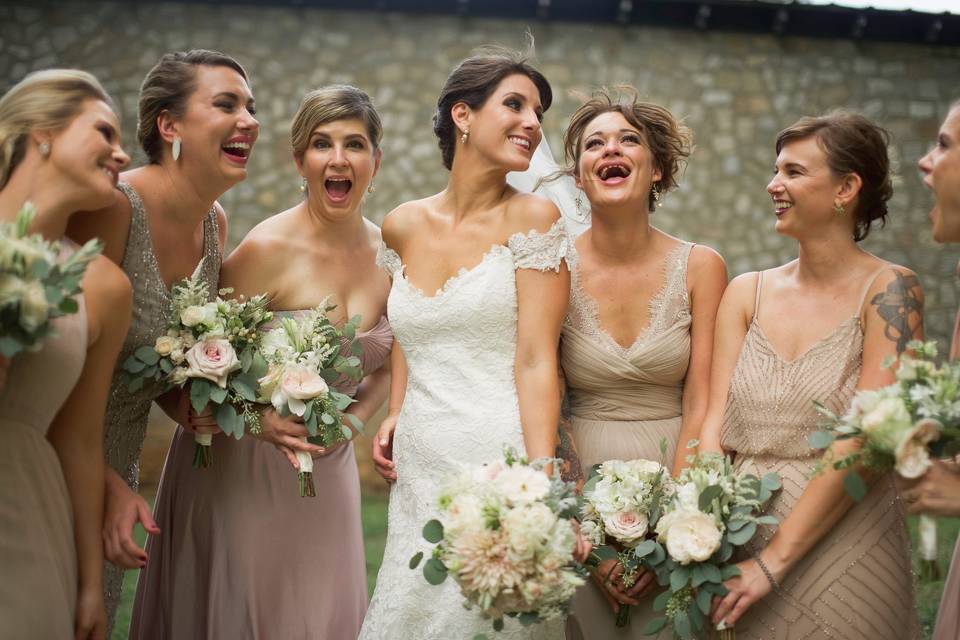 Bridal party laughter