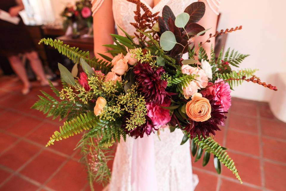 The bride holding her bouquet