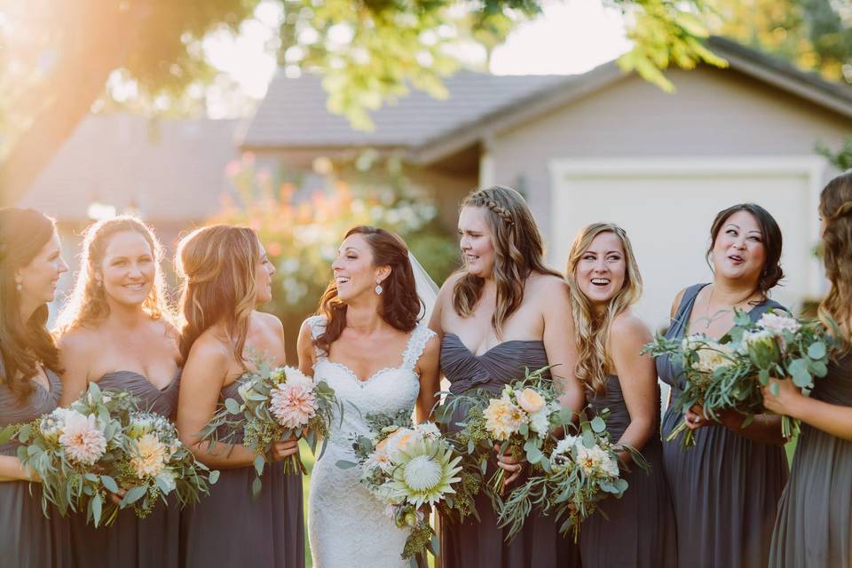 The bride with her bridesmaids