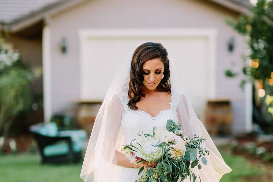 The bride holding her bouquet