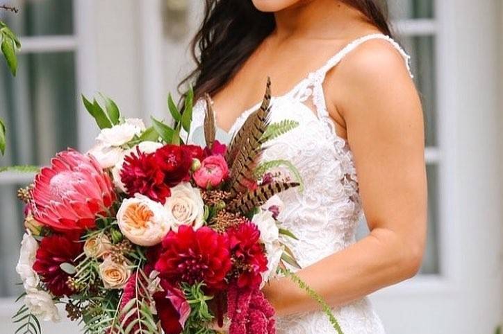 The bride holding her bouquet