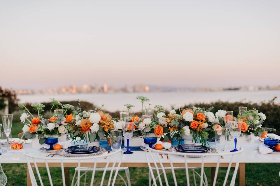 Table setup with centerpiece