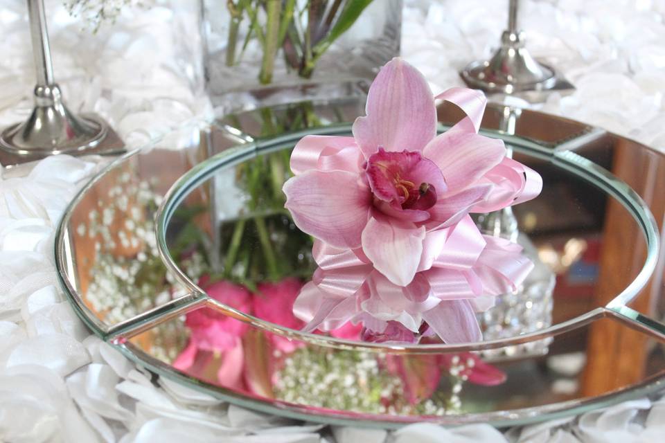 Mirror Charger Plate with Pink Orchid