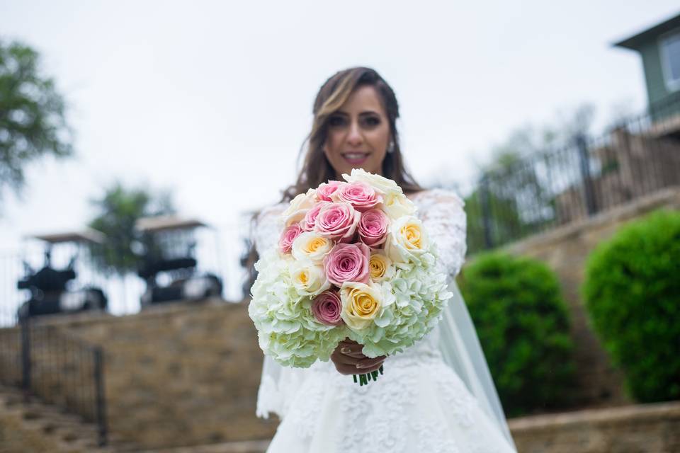 The bride holding her bouquet