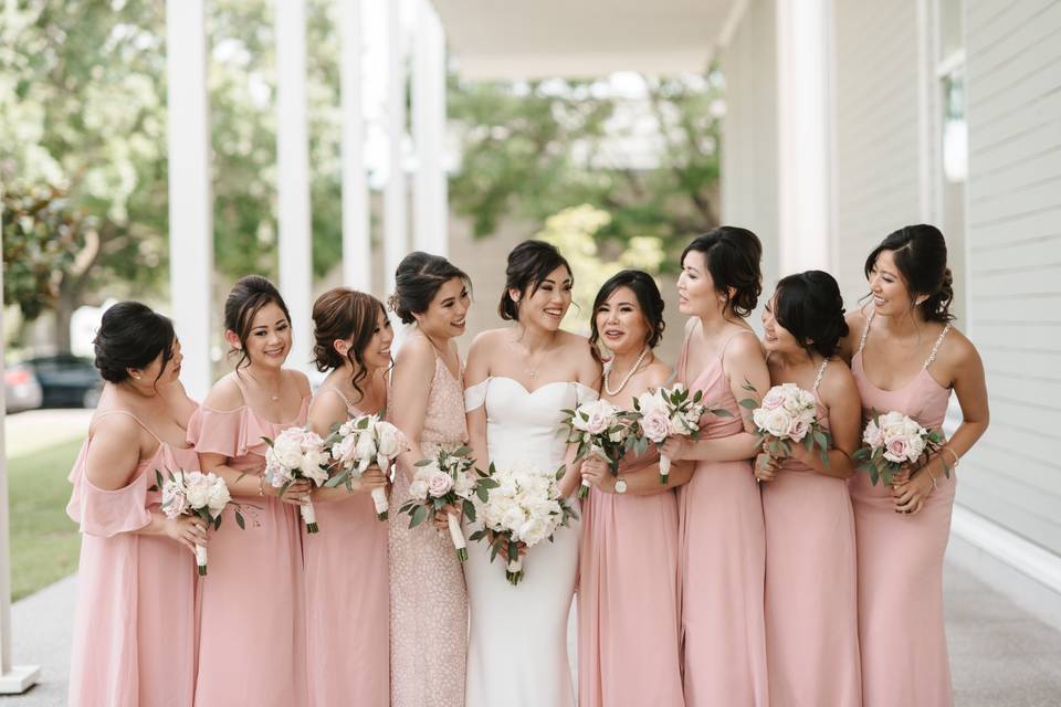 Bride and Bridesmaids in Blush