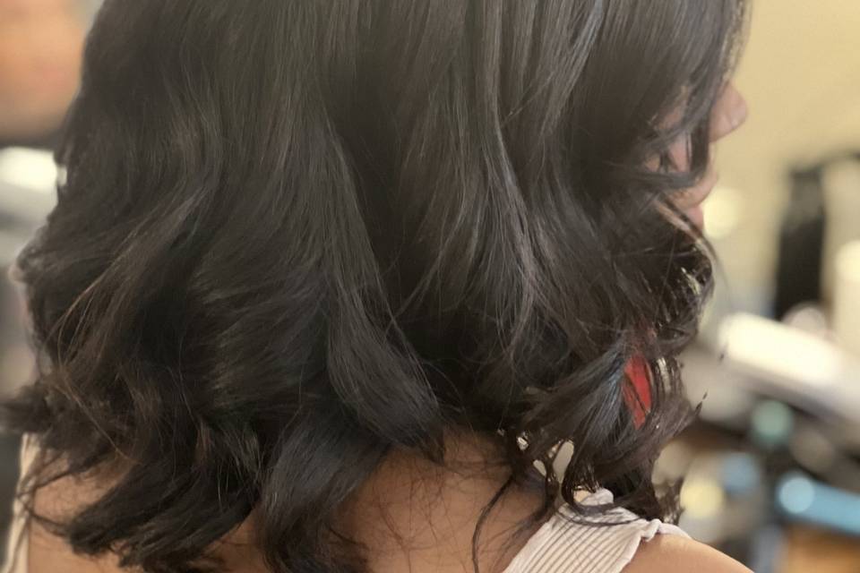 Silk press with loose curls