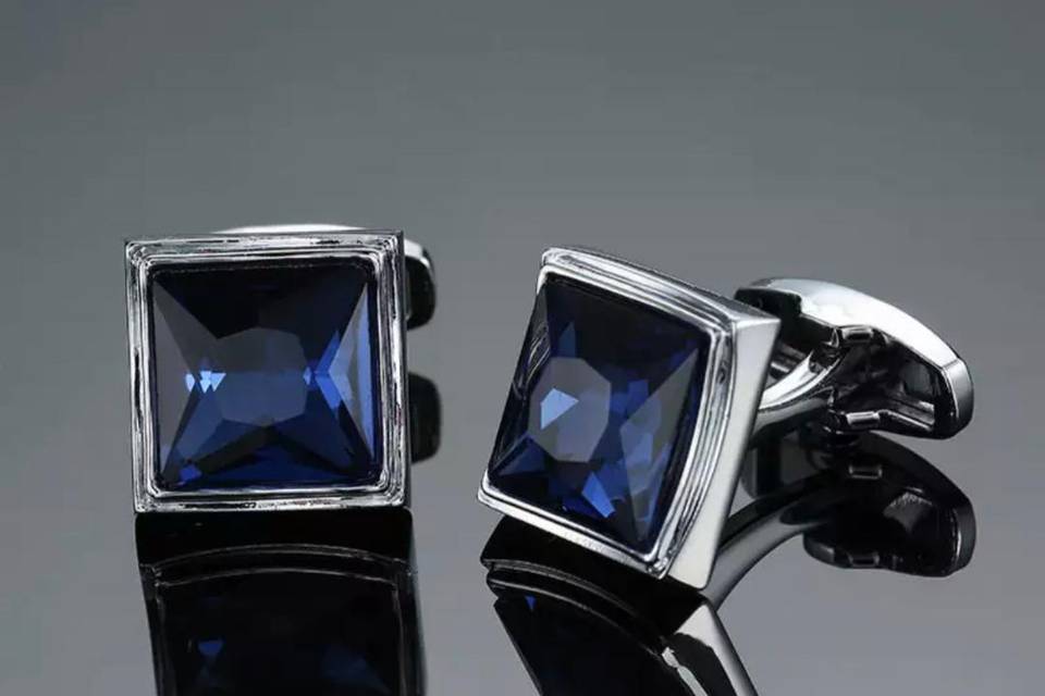 Blue silver square cufflinks