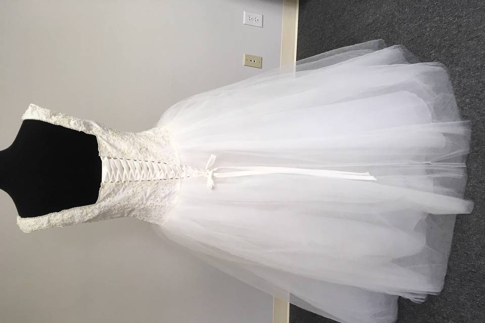 The wedding gown after the alterations.