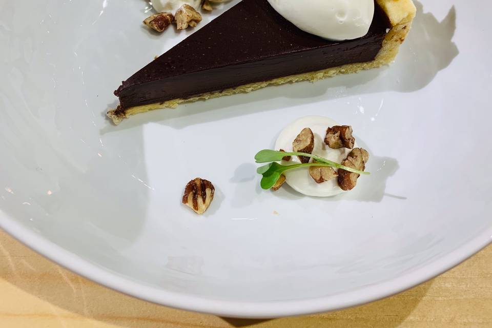 Plated chocolate tart