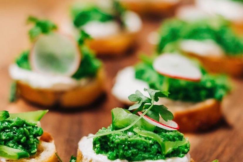 Tasty appetizers on tray