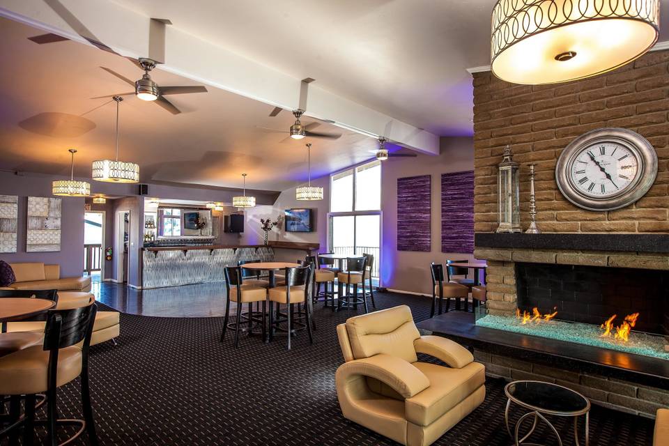 Bar and Fireplace of the Waterfront Lounge